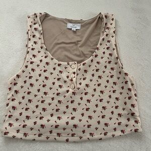 (Live in the moment) Beige Floral Buttoned Crop Top
